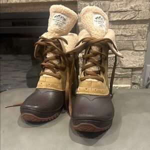 The North Face Brown and Cream Winter Boots